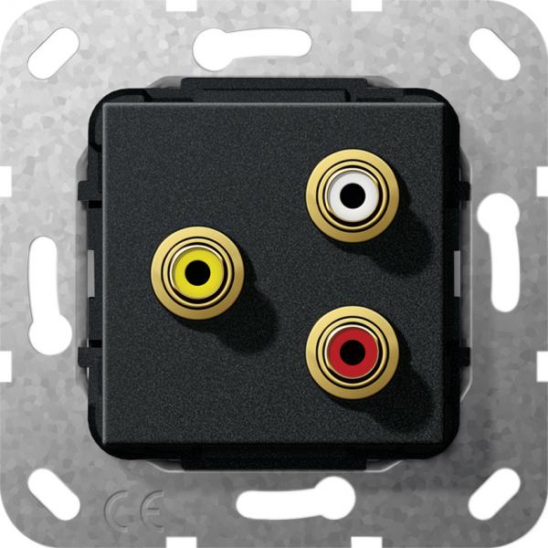 Gira Cinch Audio, Composite Kabelpeitsche Einsatz Schwarz matt 563710