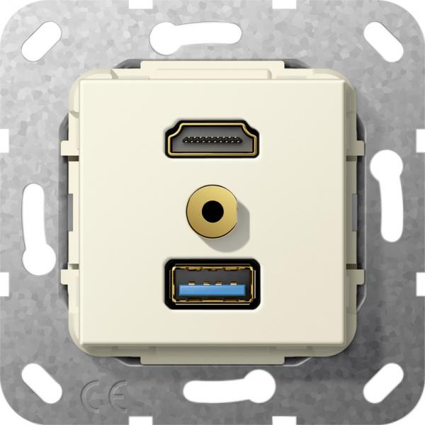 Gira HDMI,USB 3.0 A,M Klinke Kabelpeitsche Einsatz Cremewei§ 568101