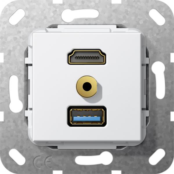 Gira HDMI,USB 3.0 A,M Klinke Kabelpeitsche Einsatz Reinwei§ 568103