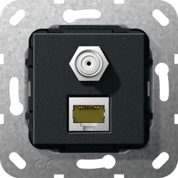Gira MJ RJ45 Cat 6A 10 GB, SAT F Gender Ch. Einsatz Schwarz matt 569710