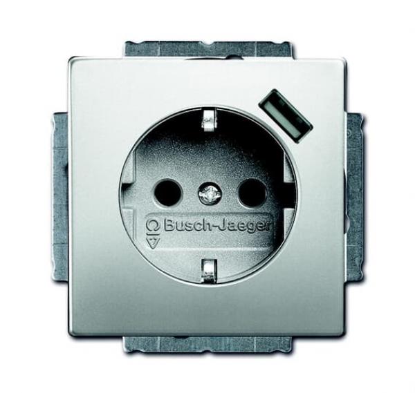 B+J pur edelstahl, Steckdose mit USB-Ladestation edelstahl 20EUCBUSB-866