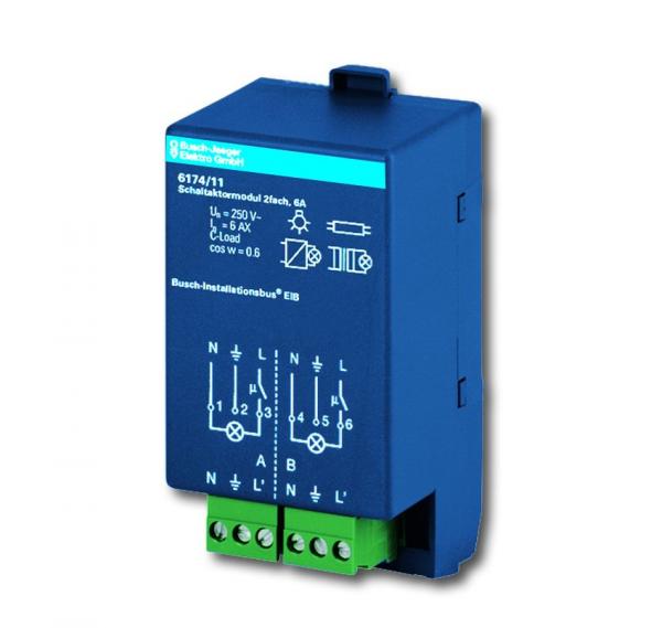 B+J Busch-Installationsbus¨ KNX, AP-Aktoren, Schaltaktormodul, 6 A, 2-fach,  6174/11
