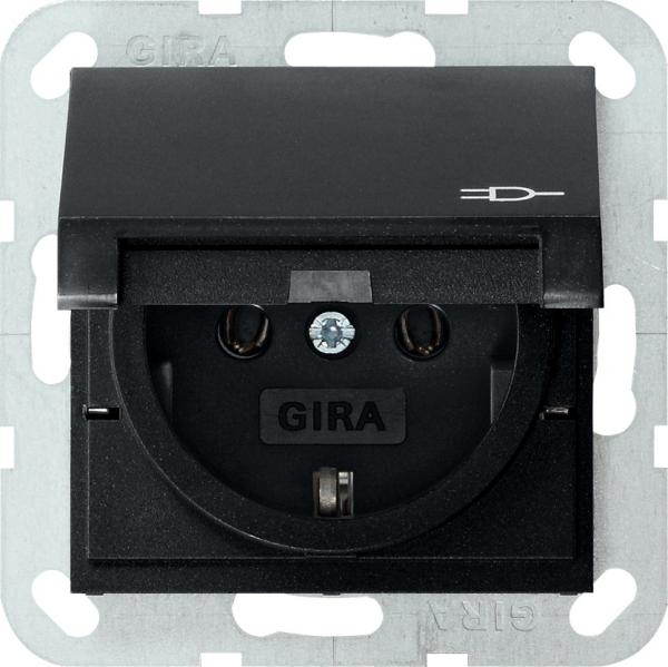 Gira System 55 Steckdose mit Klappdeckel Schwarz matt 0454005