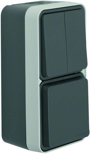 Berker W.1 IP55 Aufputz Kombination Serienschalter/Steckdose KD grau 47903515