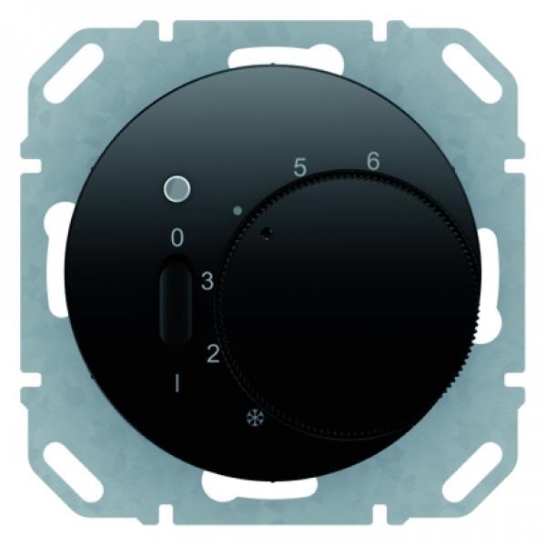 Berker Temperaturregler mit …ffner, ZentralstŸck, Wippschalter und LED Berker R.1/R.3 schwarz, gl_nzend 20302045