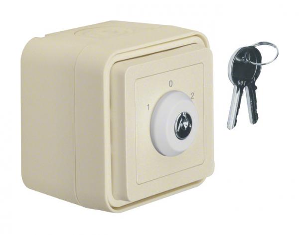 Berker W.1 IP55 Aufputz Jalousie-Schluesselschalter mit Aufdruck polarweiss matt 32723512