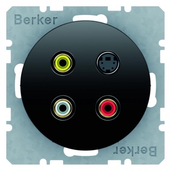 Berker 3 x Cinch/S-Video Steckdose Berker R.1/R.3 schwarz, gl_nzend 3315322045