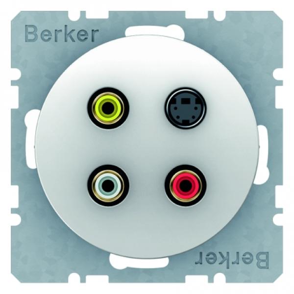 Berker 3 x Cinch/S-Video Steckdose Berker R.1/R.3 polarwei§, gl_nzend 3315322089