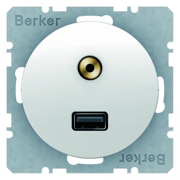 Berker USB/3,5 mm Audio Steckdose Berker R.1/R.3 polarwei§, gl_nzend 3315392089