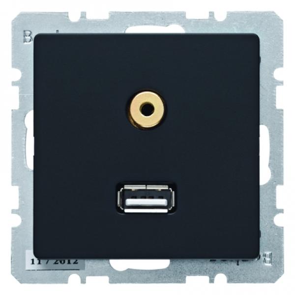 Berker USB/3,5 mm Audio Steckdose Berker Q.1/Q.3 anthrazit, samt 3315396086