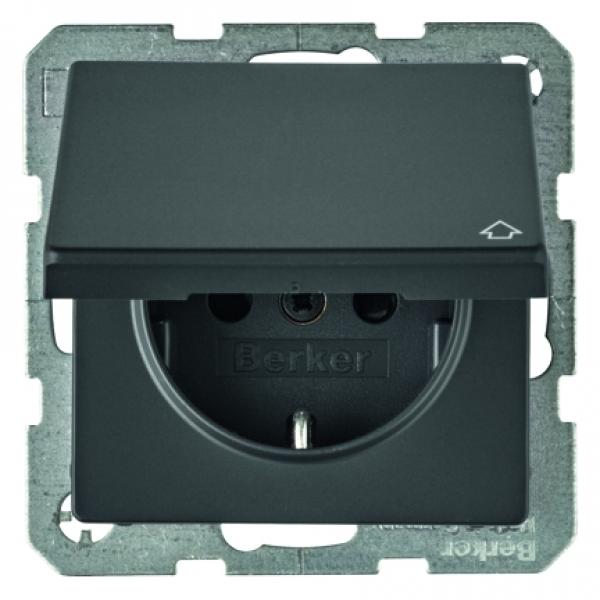 Berker Q.1/Q.3 IP44 Steckdose mit Klappdeckel und KS anthrazit, samt 47516086