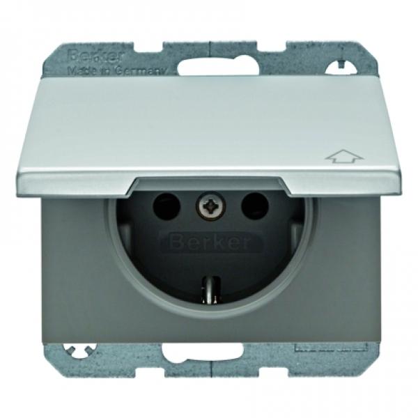 Berker K.5 Steckdose mit Klappdeckel Alu 47517103
