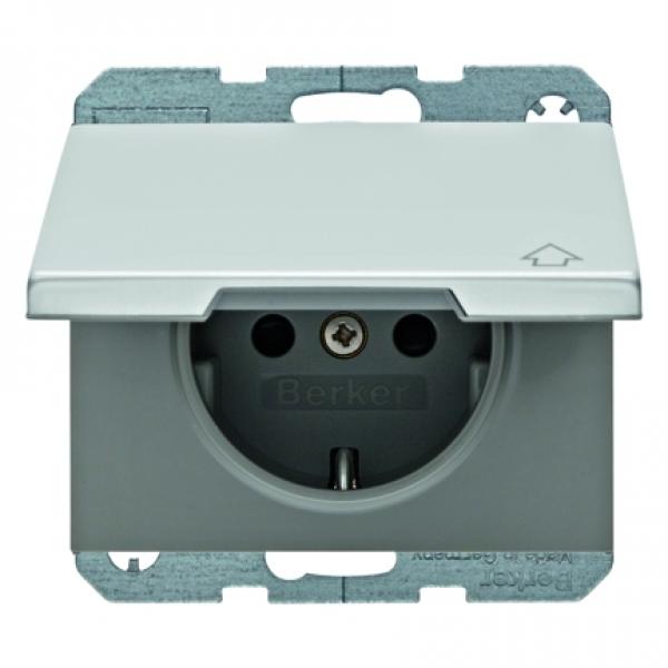 Berker K.5 Steckdose mit Klappdeckel IP44 Alu 47517203