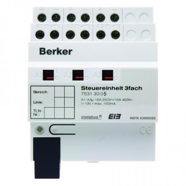 Berker Steuereinheit 3fach 1-10 V 16 A Hand, Status, REG KNX lichtgrau 75313005