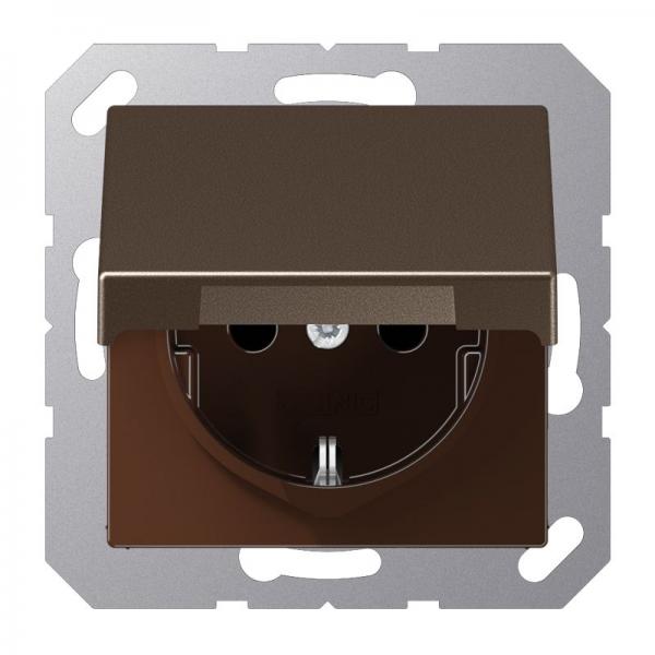 Jung SCHUKO Steckdose, 16 A 250 V ~, Berührungsschutz, Klappdeckel, Thermoplast lackiert, Serie A, mokka A1520BFKIKLMO