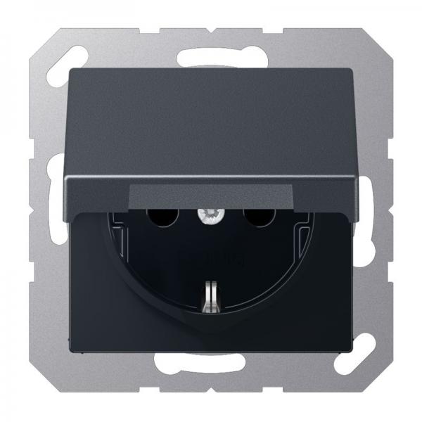 Jung SCHUKO Steckdose, 16 A 250 V ~, Klappdeckel, Thermoplast lackiert, Serie A, anthrazit matt A1520BFKLANM