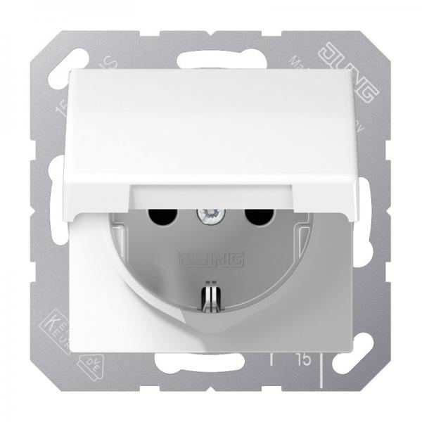 Jung SCHUKO Steckdose, 16 A 250 V ~, Klappdeckel, Duroplast antibakteriell, Serie AS, alpinweiß ABAS1520KLWW