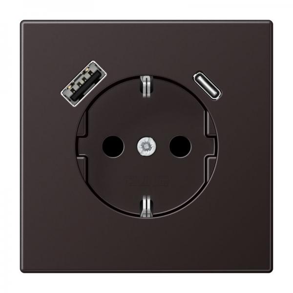 Jung SCHUKO Steckdose 16 A 250 V ~, mit USB-Ladegerät 1 x Typ A + 1 x Typ C, Berührungsschutz, Serie LS, dark (lackiert) AL1520-15CAD-L
