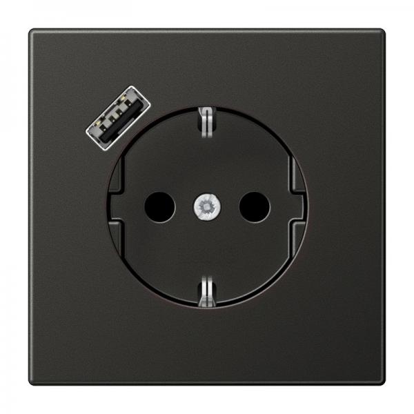 Jung SCHUKO Steckdose 16 A 250 V ~, mit USB-Ladegerät 1 x Typ A, Berührungsschutz, Serie LS, anthrazit (lackiert) AL1520-18AAN-L