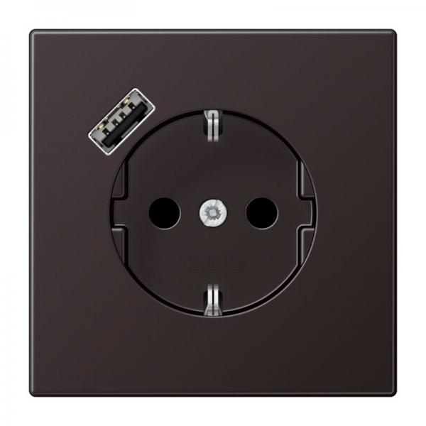 Jung SCHUKO Steckdose 16 A 250 V ~, mit USB-Ladegerät 1 x Typ A, Berührungsschutz, Serie LS, dark (lackiert) AL1520-18AD-L