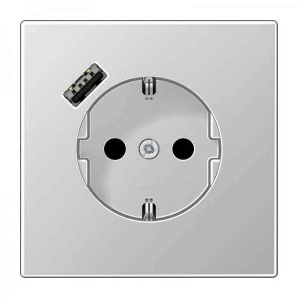 Jung SCHUKO Steckdose 16 A 250 V ~, mit USB-Ladegerät 1 x Typ A, Berührungsschutz, Serie LS, Aluminium (lackiert) AL1520-18A-L