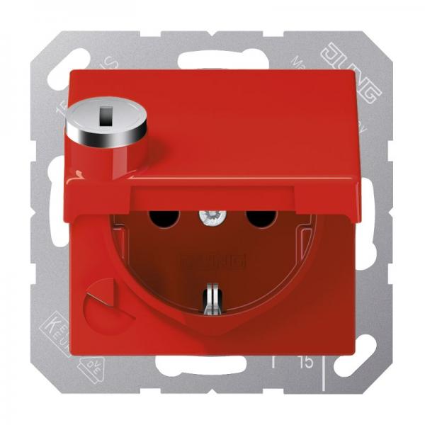 Jung SCHUKO Steckdose, 16 A 250 V ~, Berührungsschutz, Klappdeckel, mit Sicherheitsschloss, Thermoplast, Serie AS/A, rot AS1520BFKLSLRT