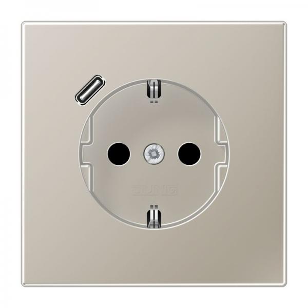 Jung SCHUKO Steckdose 16 A 250 V ~, mit USB-Ladegerät 1 x Typ C, Berührungsschutz, Serie LS, Edelstahl (lackiert) ES1520-18C-L