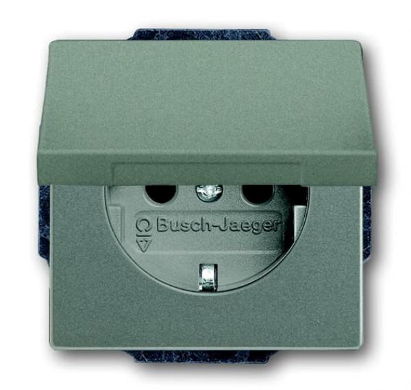B+J solo®,Steckdose mit Klappdeckel, graumetallic 20 EUK-803