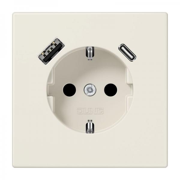 Jung SCHUKO Steckdose 16 A 250 V ~, mit USB-Ladegerät 1 x Typ A + 1 x Typ C, Berührungsschutz, Serie LS, weiß LS1520-15CA