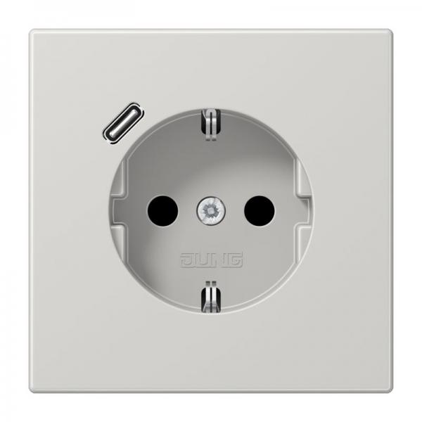 Jung SCHUKO Steckdose 16 A 250 V ~, mit USB-Ladegerät 1 x Typ C, Berührungsschutz, Serie LS, lichtgrau LS1520-18CLG