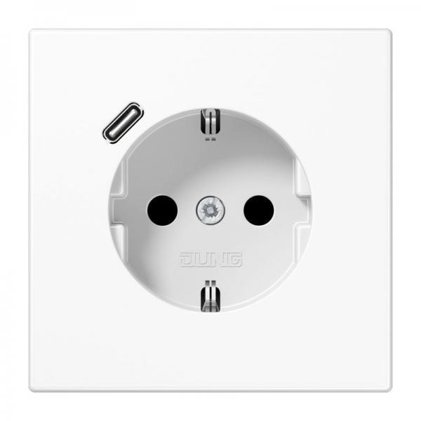 Jung SCHUKO Steckdose 16 A 250 V ~, mit USB-Ladegerät 1 x Typ C, Berührungsschutz, Serie LS, alpinweiß LS1520-18CWW