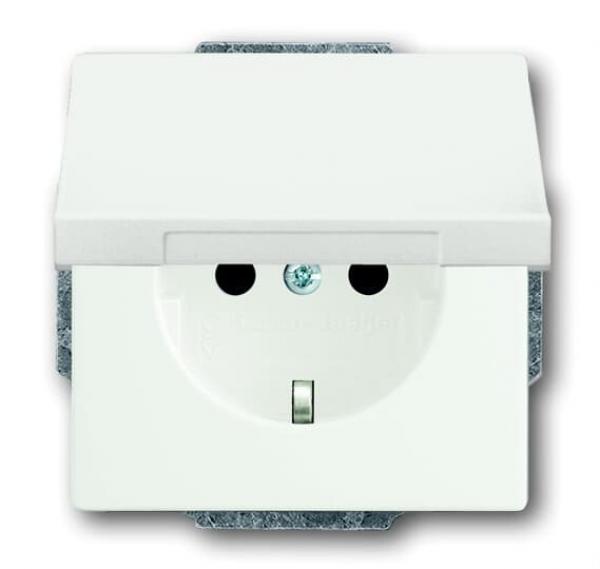 B+J future® linear,Steckdose mit Klappdeckel, studioweiß matt 20EUK-884