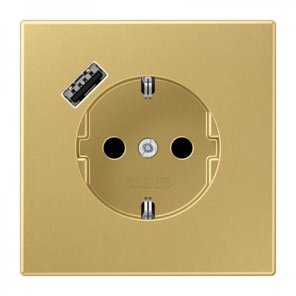 Jung SCHUKO Steckdose 16 A 250 V ~, mit USB-Ladegerät 1 x Typ A, Berührungsschutz, Serie LS, Messing classic (lackiert) ME1520-18AC-L