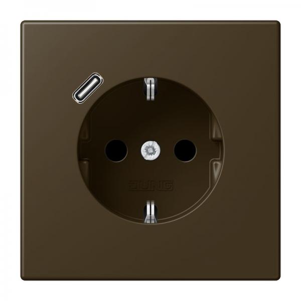 Jung SCHUKO Steckdose 16 A 250 V ~, mit USB-Ladegerät 1 x Typ C, Berührungsschutz, Serie LS, Messing antik (lackiert) ME1520-18CAT-L