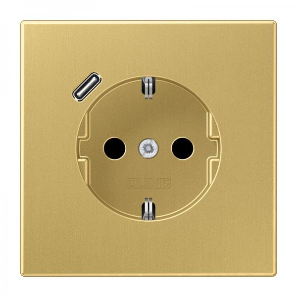 Jung SCHUKO Steckdose 16 A 250 V ~, mit USB-Ladegerät 1 x Typ C, Berührungsschutz, Serie LS, Messing classic (lackiert) ME1520-18CC-L