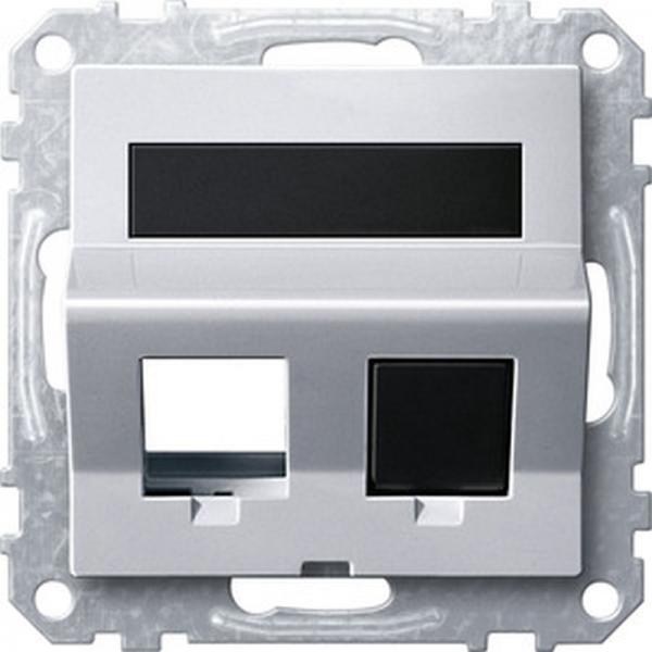 Merten Schr_gauslass 2fach mit Tragring und Schriftfeld fŸr Modular Jack, aluminium, System M MEG4568-0460