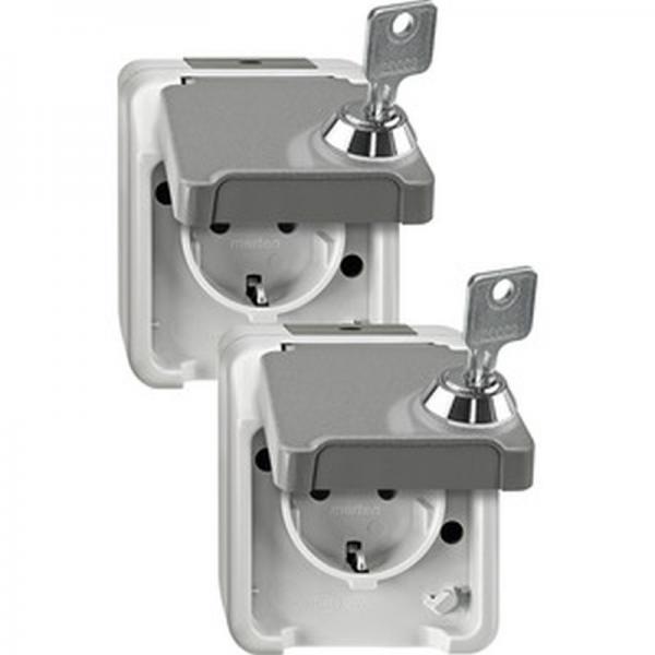 Merten AQUASTAR 2er-Set Steckd. m. KS abschl. m. 2 gleichen Schl. lichtgrau MEG2418-8029