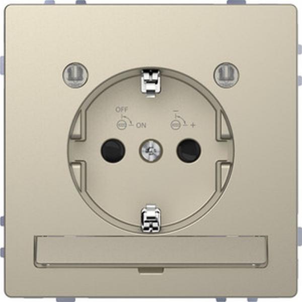 Merten SCHUKO-Steckdose mit Lichtauslass und LED-Beleuchtungs-Modul, BerŸhrungsschutz, Steckklemmen, Sahara, System Design MEG2304-6033