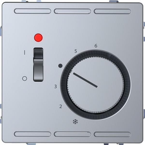 Merten Raumtemperaturregler 230V mit Schalter und Zentralplatte, Edelstahl, System Design MEG5760-6036