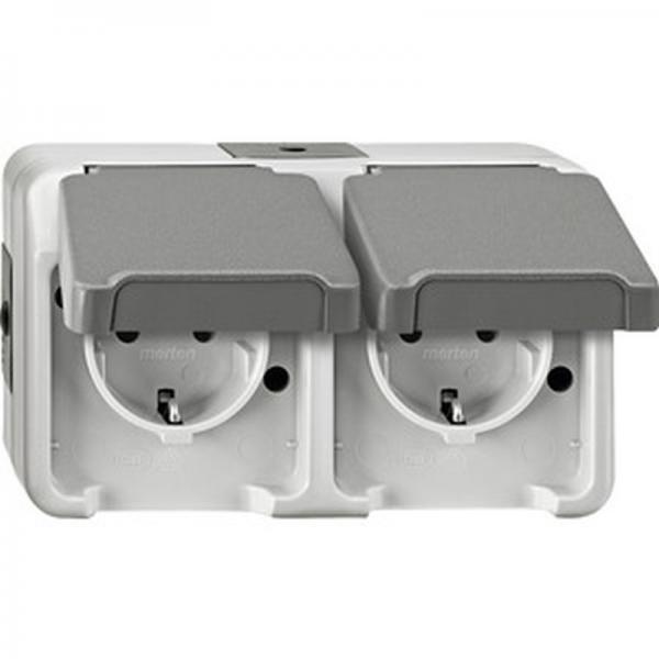 Merten SCHUKO-Doppel-Steckdose, waagerecht angeordnet mit BRS, lichtgrau, AQUASTAR MEG2320-8029
