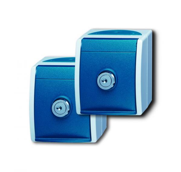 B+J 2 SCHUKO Steckdosen, grau/blaugruen, Aufputz IP 44, ocean (IP 44) 20/20 EWSL-53