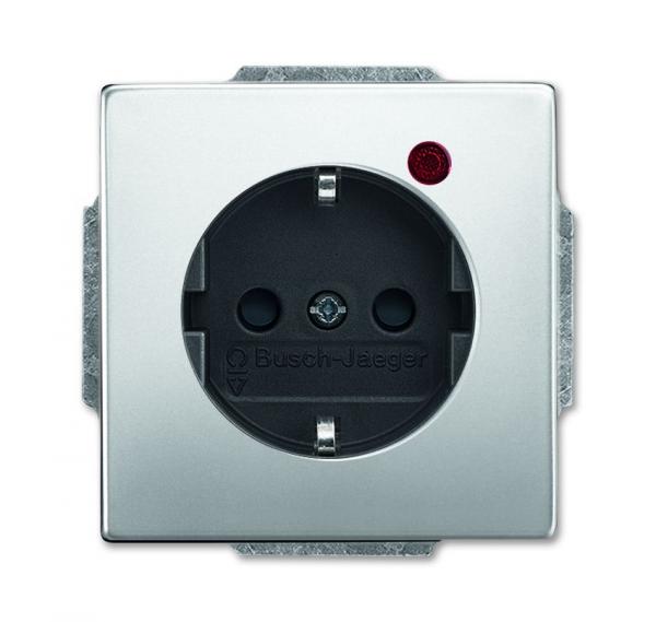 B+J pur Edelstahl, Steckdose mit Busch-Protector edelstahl 2310EUGL/VA-866-11