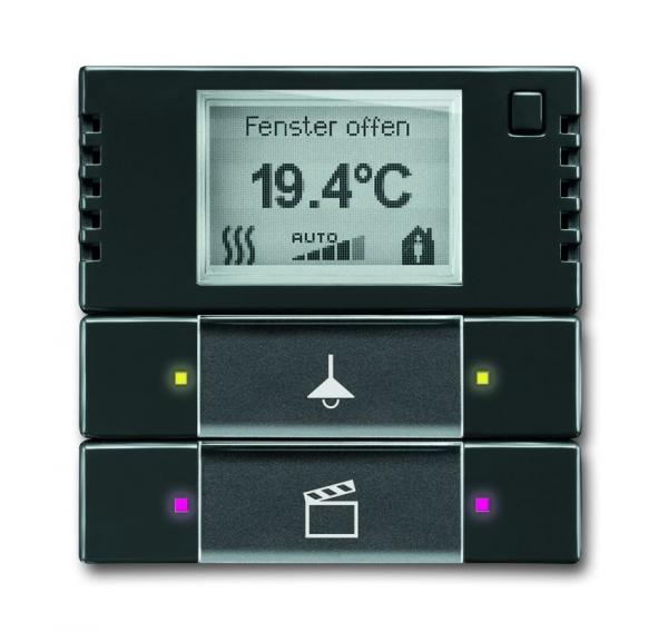 B+J Bedienelement 2/4-fach, mit RTR, anthrazit, Busch-Installationsbus KNX, FanCoil-Regler 6128/28-81