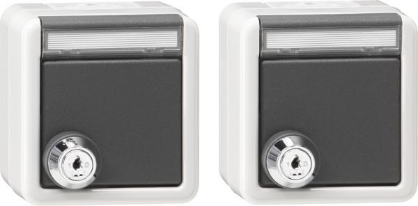 Gira IP44 WG Steckdose 2fach Beschriftbar Schloss Grau 078730