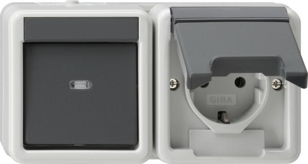 Gira IP44 WG Kombination Wippschalter Steckdose Aufputz Grau 017730
