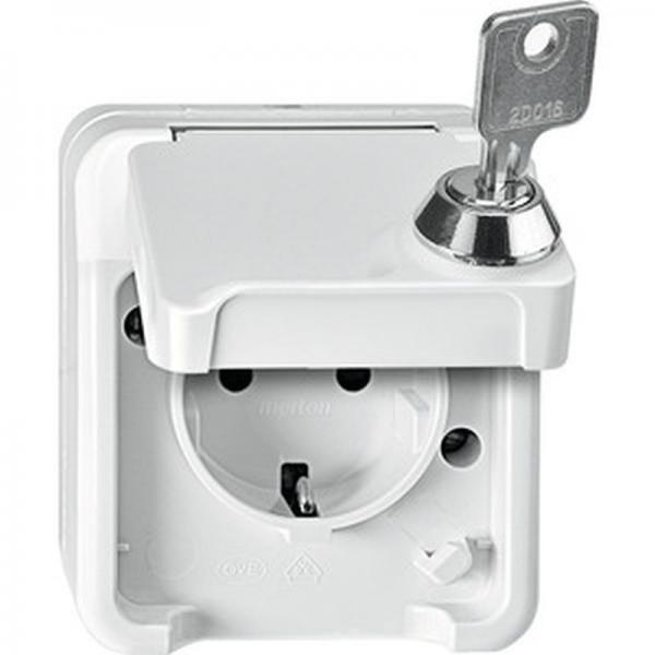 Merten AQUASTAR Steckdose mit KS abschliessbar Set polarweis. MEG2418-8019