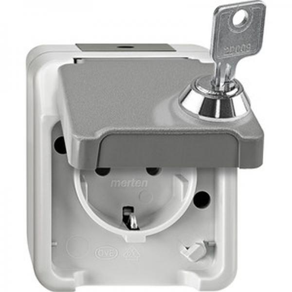 Merten SCHUKO-Steckdose, abschliessbar mit versch. Schliessungen, lichtgrau, AQUASTAR MEG2422-8029