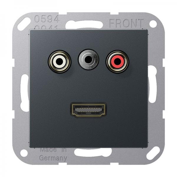 JUNG Cinch Audio, MiniklinkeÊ3,5Êmm und HDMI, Tragring, Schraubbefestigung MAA1082ANM