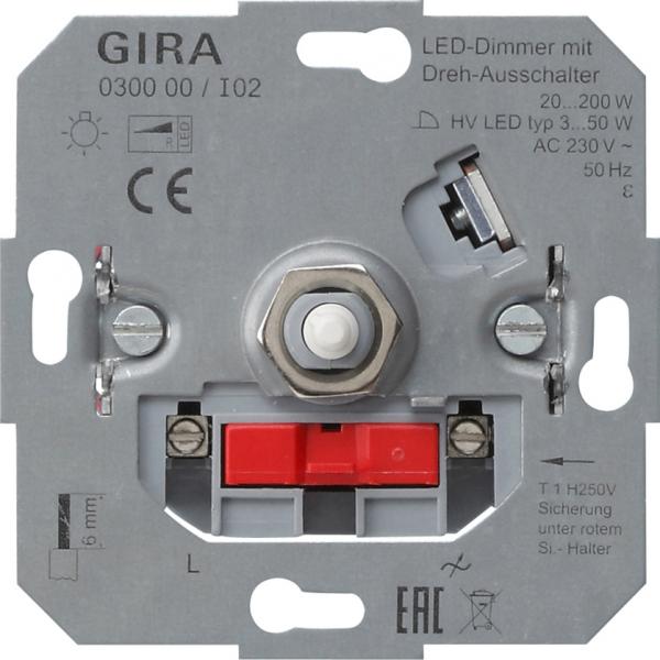 Gira LED Dreh Dimmer mit Drehaus GlŸhlampe 20-200W  030000