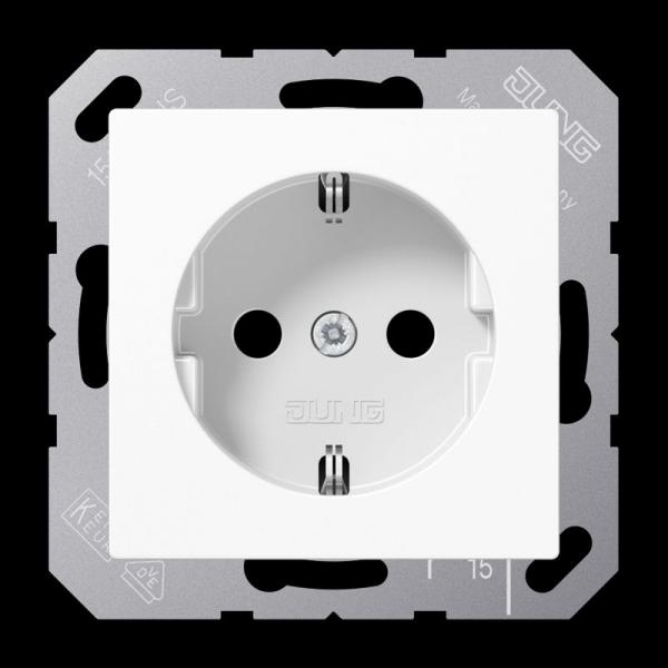 Jung SCHUKO Steckdose, 16 A 250 V ~, integrierter erhöhter Berührungsschutz, SAFETY+, Thermoplast, Serie AS/A, alpinweiß A1520BFKIWW